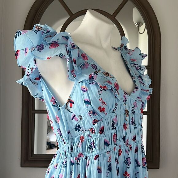 Banjanan Maya Cotton Ruffled Foliage Floral Dress, Blue, NWT, Size M - Picture 12 of 16